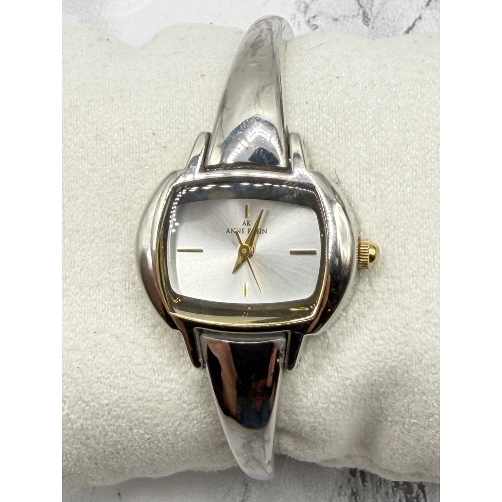 Anne Klein Two Tone Bangle Watch Silver Gold 7" New Battery Running